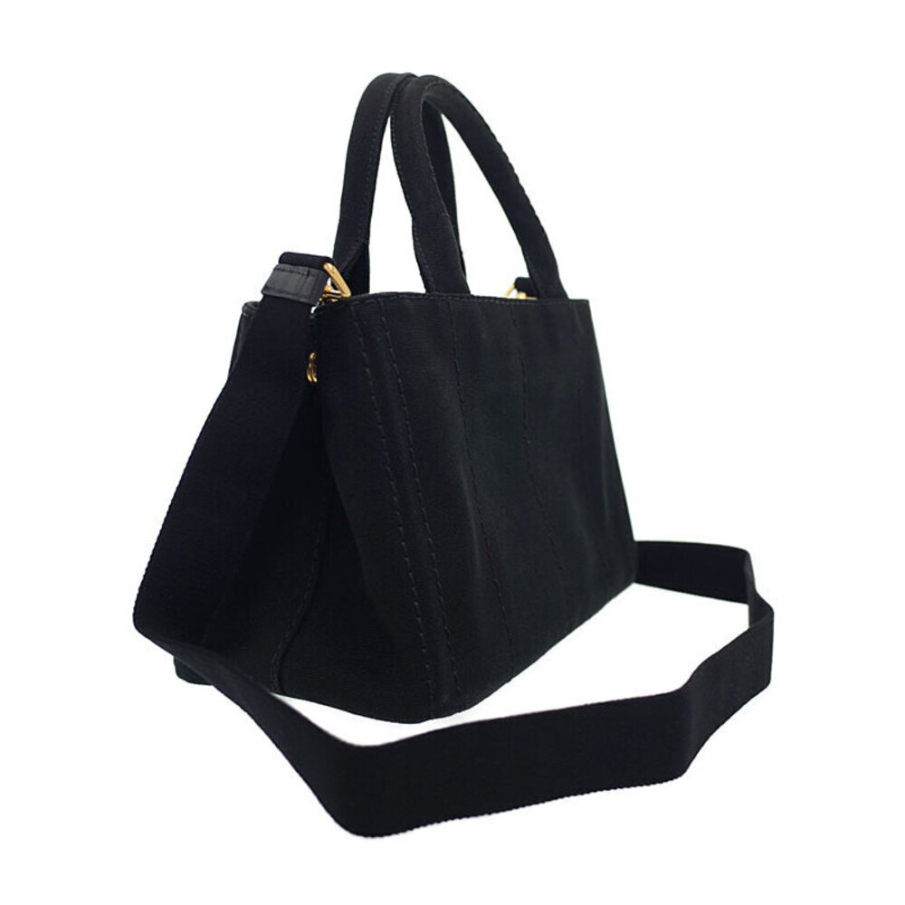 Prada 2way top handbag handles canvas Canapa Black Tote